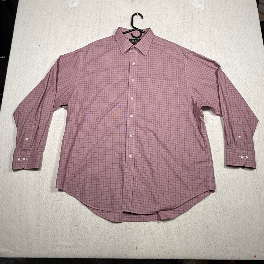 Lauren Ralph Lauren Mens 18 34/35 Non Iron Button Down Shirt Purple Check XXL